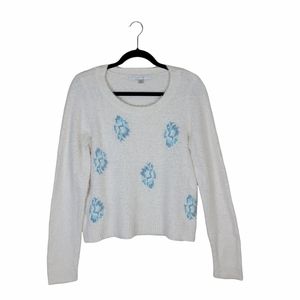 Lauren Conrad Women M Sweater Intarsia Chic Eyelash Bloom Gardenia Shabby Flower